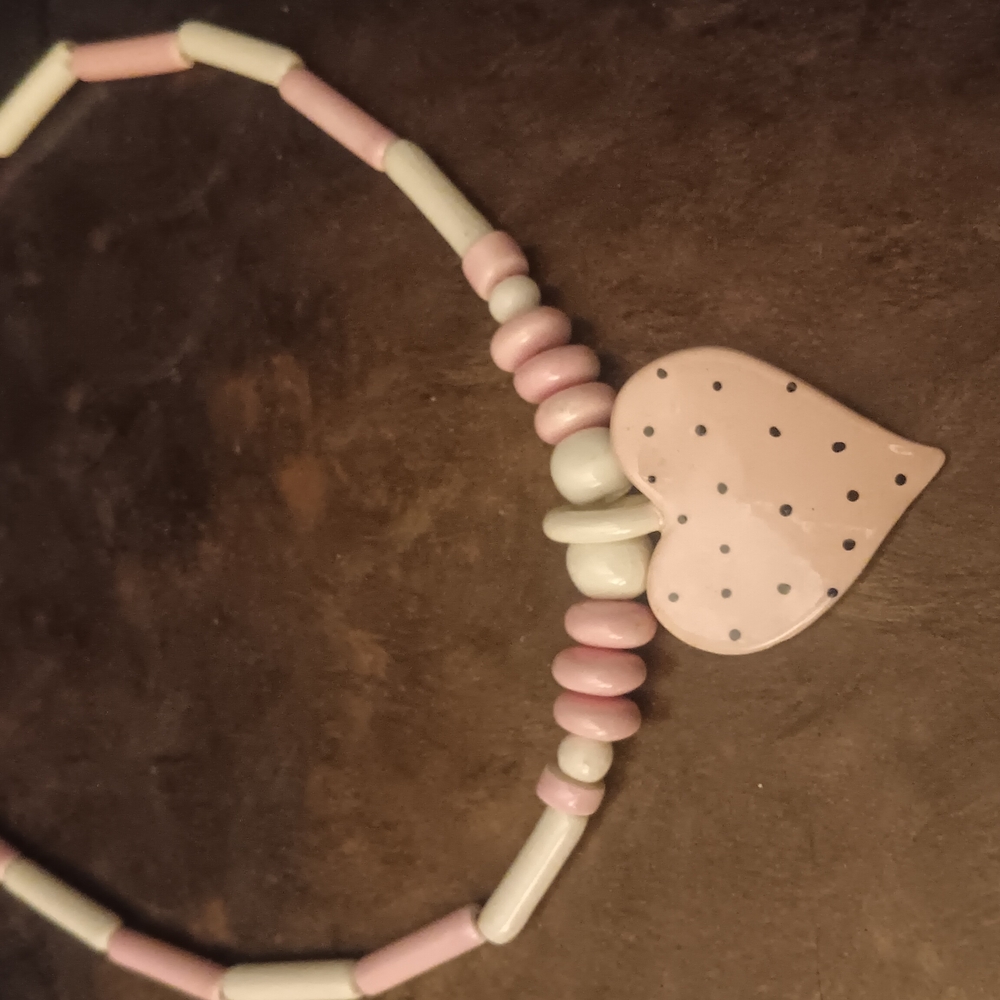 Porcelain Charming Pink and White Heart Pendant Necklace